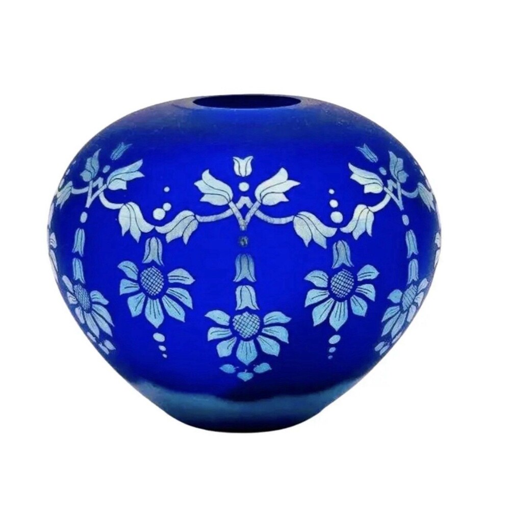 Fenton Favrene Satin Sunflower Vase Cobalt Blue Signed Don Fenton Ltd Ed 372/600